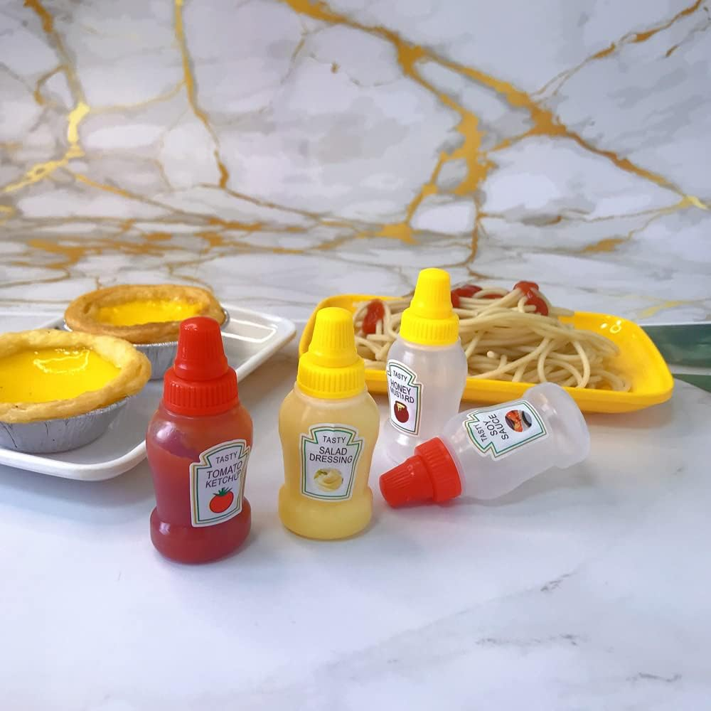 4Pcs Mini Condiment Squeeze Bottle Ketchup/Soy Sauce/Honey/Salad Dressing Container Portable Reusable Lunchbox Dispensers with Screw Cap,25Ml image number 1