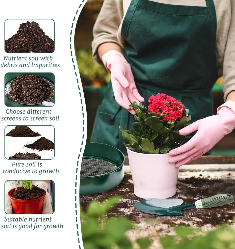 Soil Sieve, Fine Mesh Stainless Steel Soil Sieve, Garden Sieve, Gardening Tools Compost Sieve, Comes with 4 Interchangeable Strainer Sizes 3, 6, 9, 12 Mm and Shovel for Soil image number 3