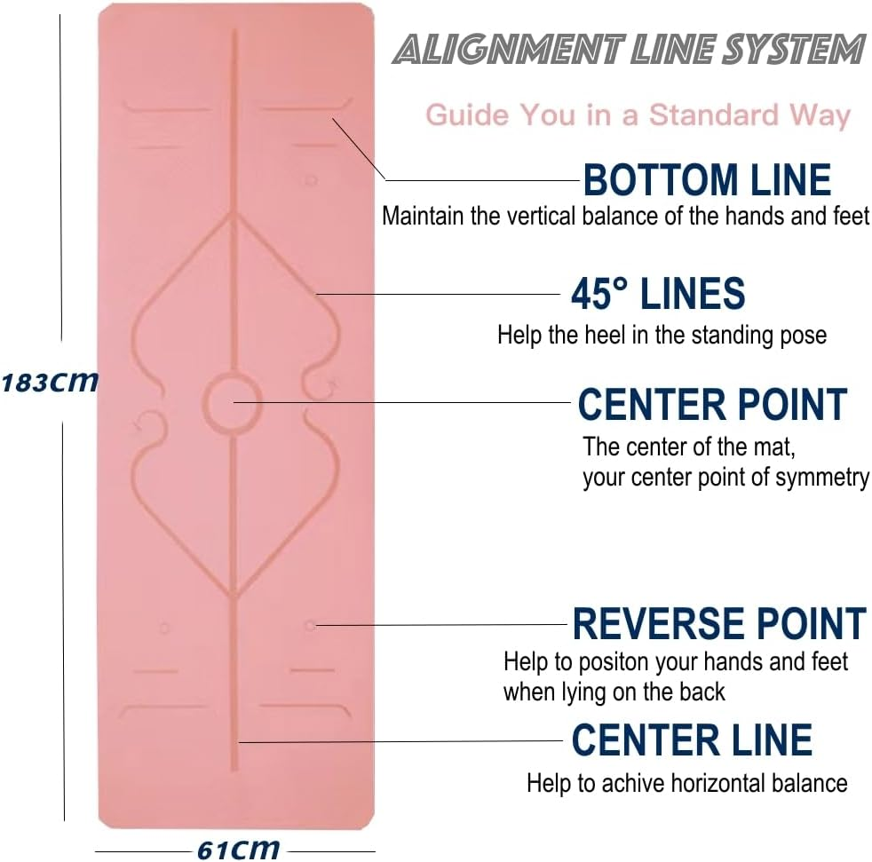 HJB VISSO Yoga Mat, Non Slip Pilates Fitness Exercise Mat with Alignment Marks for Women Men, 183 X 61 X 0.6Cm Thick Eco Friendly TPE, Carrying Strap & Storage Bag Included - Pink/Blue image number 2