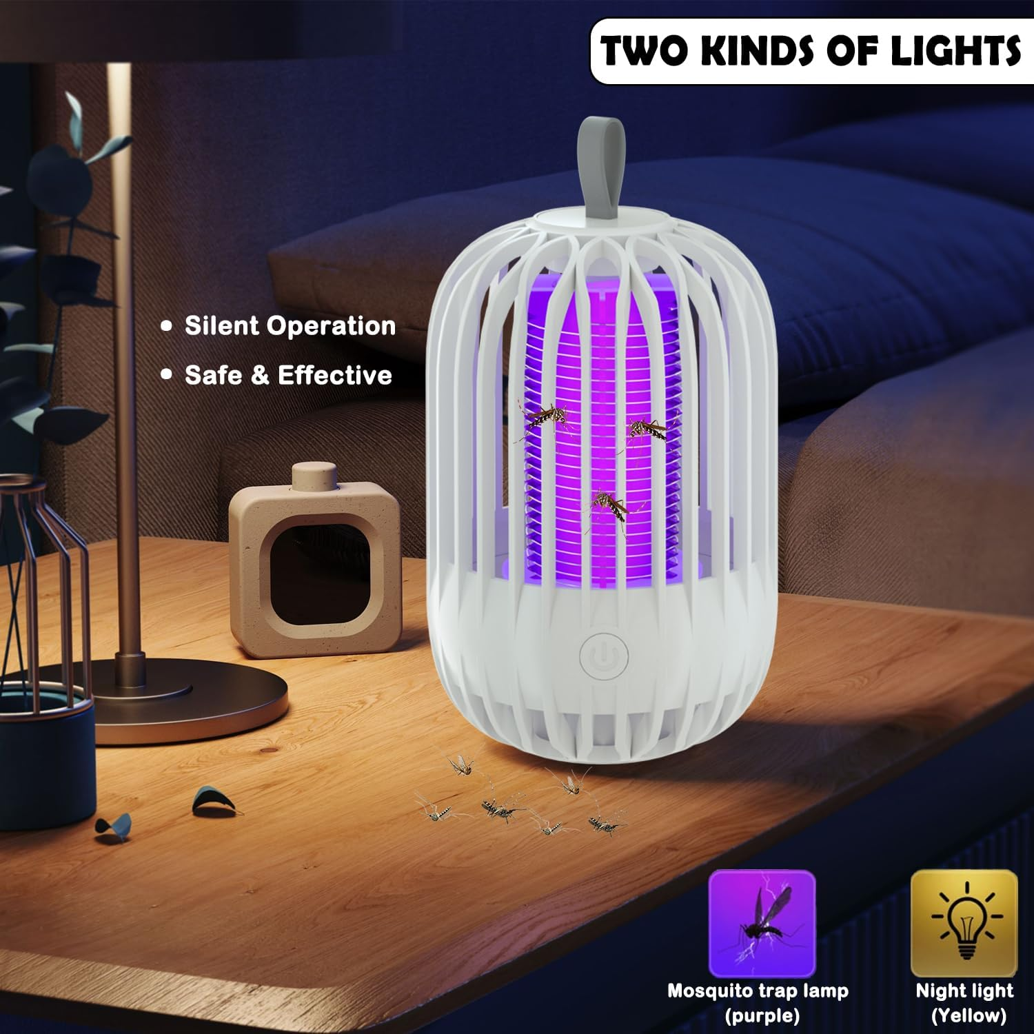 Mosquito Killer Lamp, 2 in 1 LED Mosquito Zapper, Portable USB Rechargeable Indoor and Outdoor Mosquito Killer, with UV Light Effective Fly Zapper for Use in the Home, Garden,Yard (White) - Grey image number 3