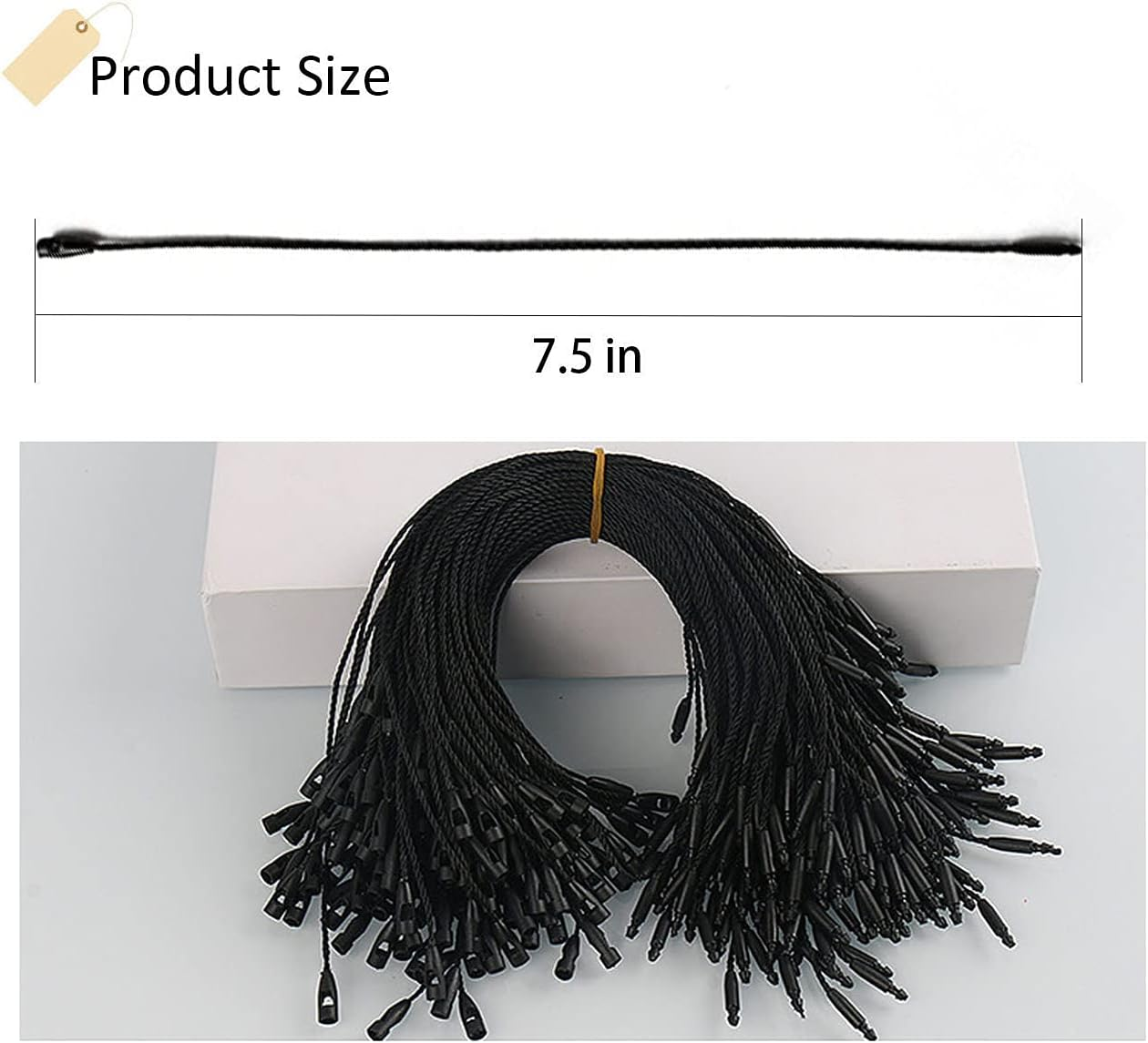 1000Pcs 7.5-Inch Hang Tag Nylon String, Easy and Fast to Attach, Nylon Snap Lock Pin Loop Fastener Hook Ties for Clothes Tags, Price Tags, Shoes Snap Lock, Luggage Label (Black)
