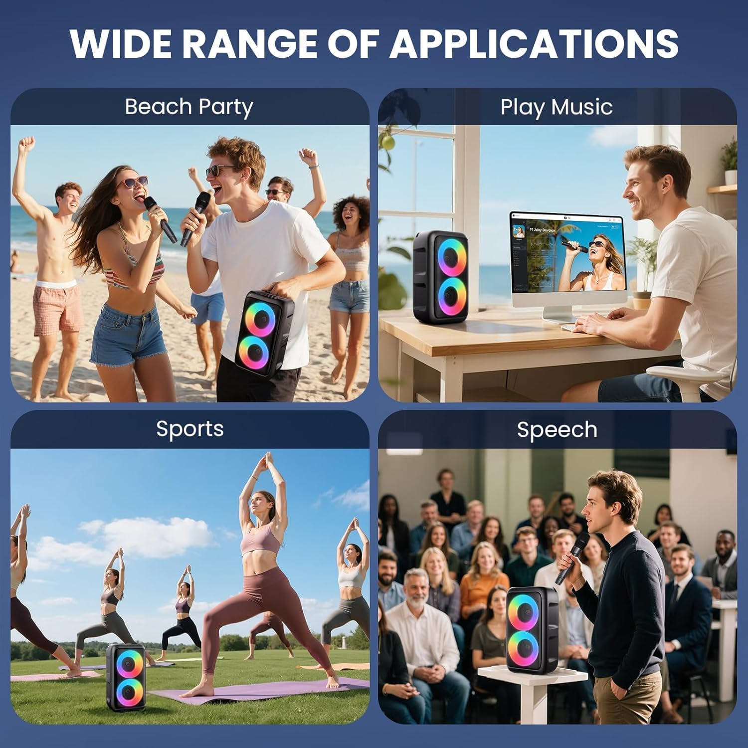 YLL Karaoke Machine, Portable Bluetooth Karaoke Speaker with 2 Wireless Microphones for Adults Kids, PA System with Colorful Lights, Supports TWS/AUX/USB/TF Card, Christmas Gifts for Home Party image number 3