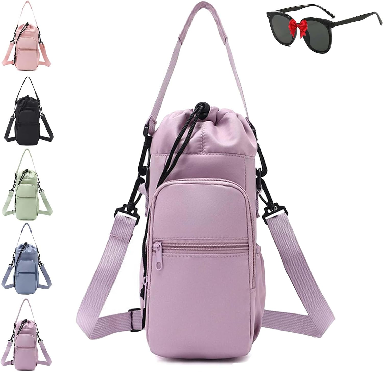 Water Bottle Shoulder Bag &ndash; the Ultimate Outdoor Companion, Water Bottle Bags with Strap for Hikings Camping (Purple) - Black image number 6