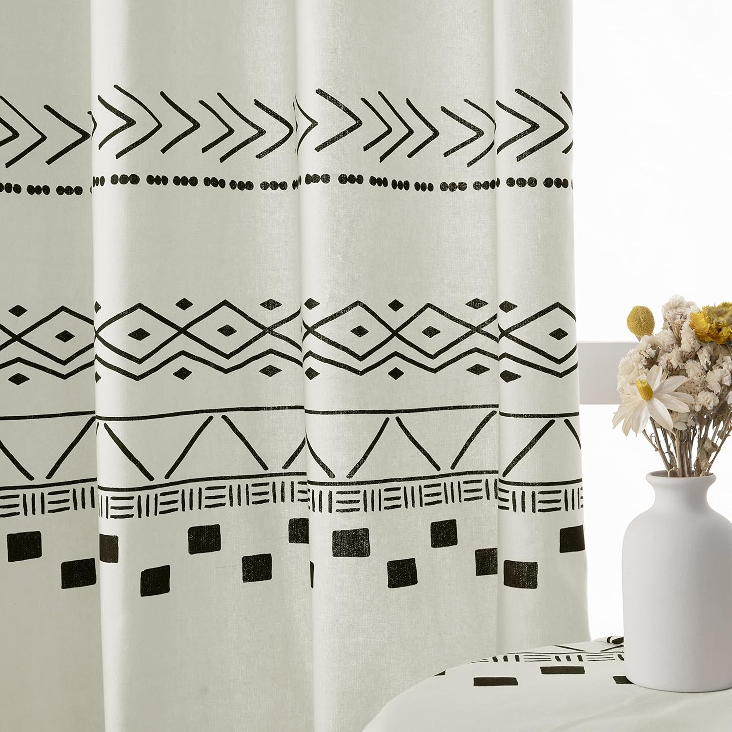 Cream Black Curtains for Living Room,Boho Chic Decor,Single Panel,Semi Blackout/Privacy,Accordion Door Curtain for Bedroom Doorway Balcony Interior Shower Bifold Door,80 Inch Length,Natural Beige image number 2