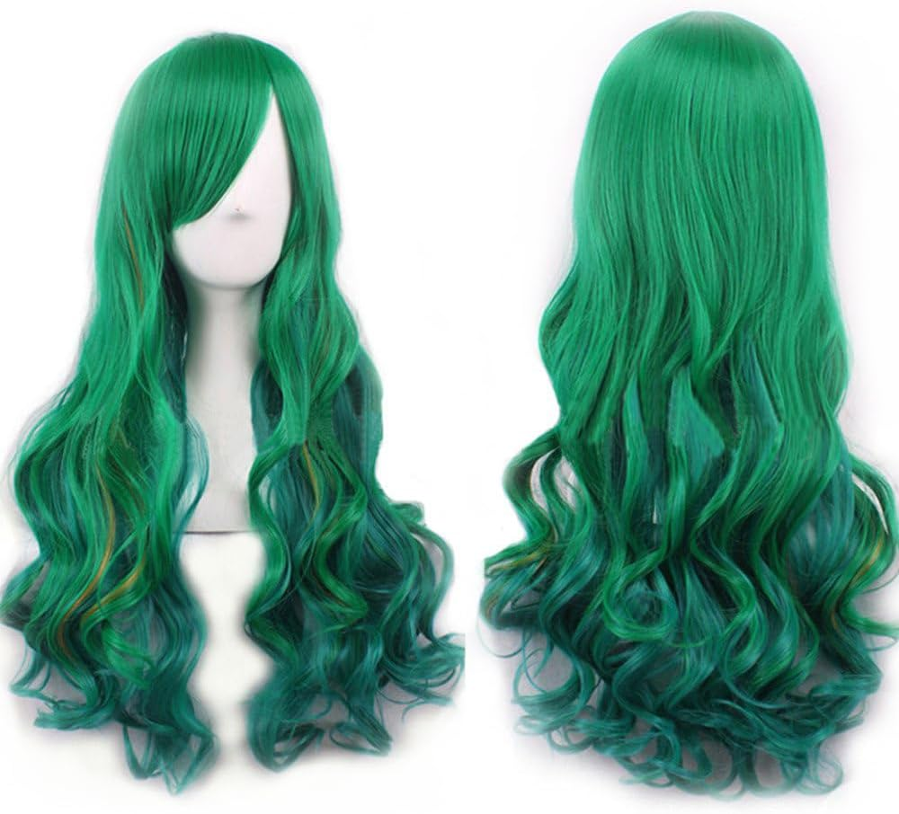 IMISSU 26'' Long Natural Hair Wigs Cosplay Wig with Bangs Colorful Halloween Costume Party Wigs for Women (Red Green Yellow)