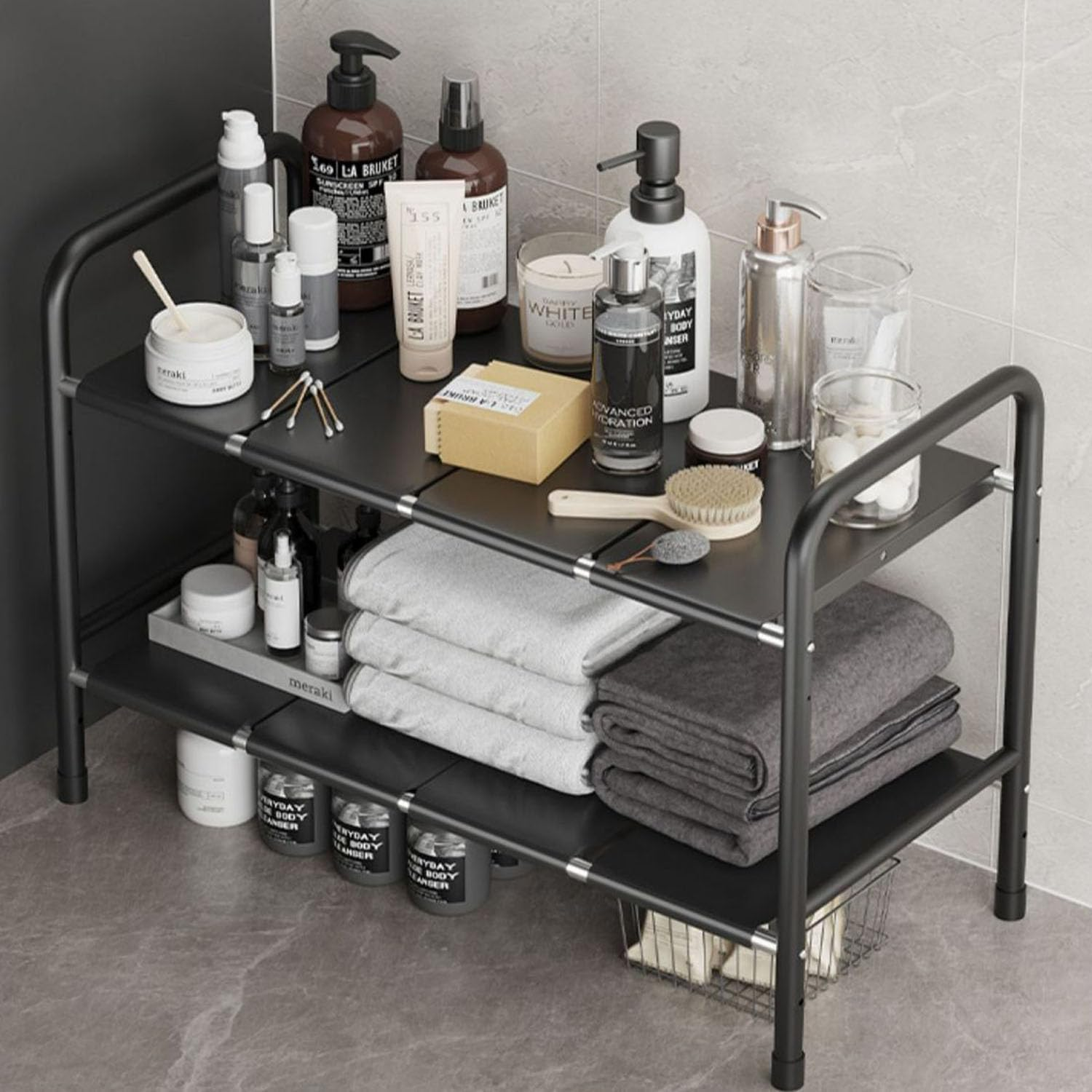 LYSAIMG 2-Tier Expandable Storage Shelf, Adjustable Metal Tiered Shelf with 8 Removable Panels, under Sink Organizer, Shoe Organizer Rack, Kitchen Cabinet, Hallway Entryway image number 4