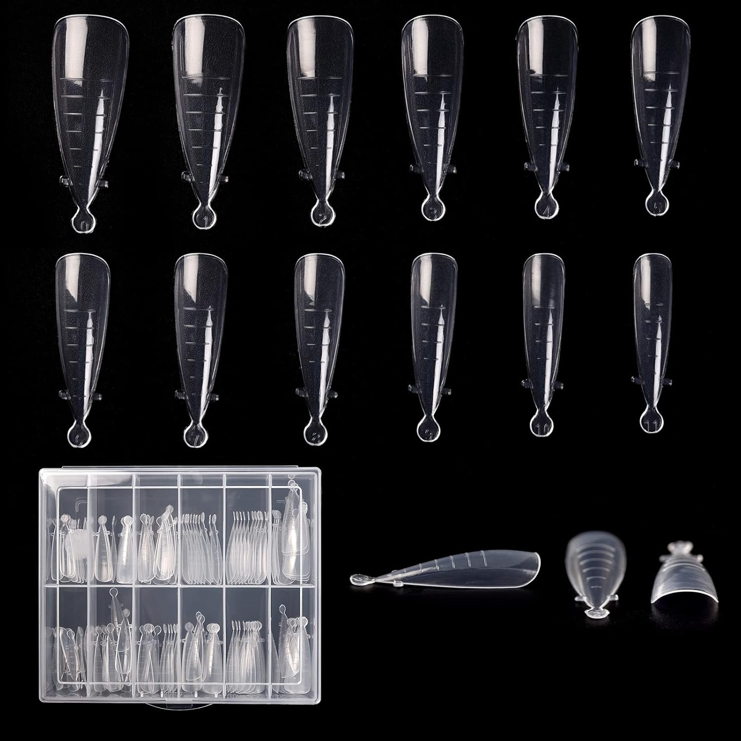 KADS 120PCS Clear Full Cover Dual Nail System Form UV Gel Acrylic Nail Art Mold Artificial Nail Tips with Scale for Extension (MODEL 4) image number 1