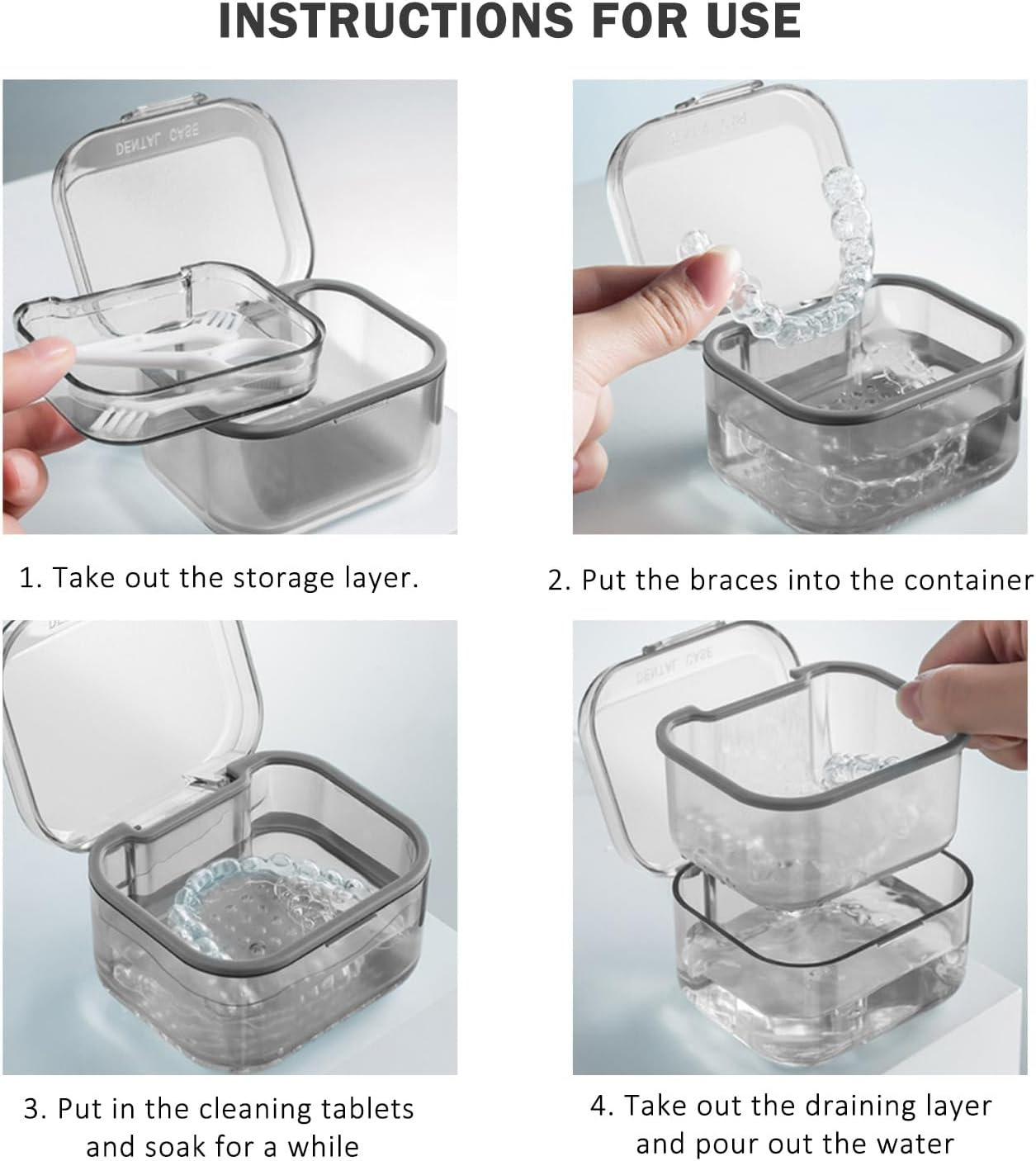 WALWAL Retainer Case, Three-Layer Denture Bath Box with Drain Tray, Travel-Friendly for Dentures & Orthodontics