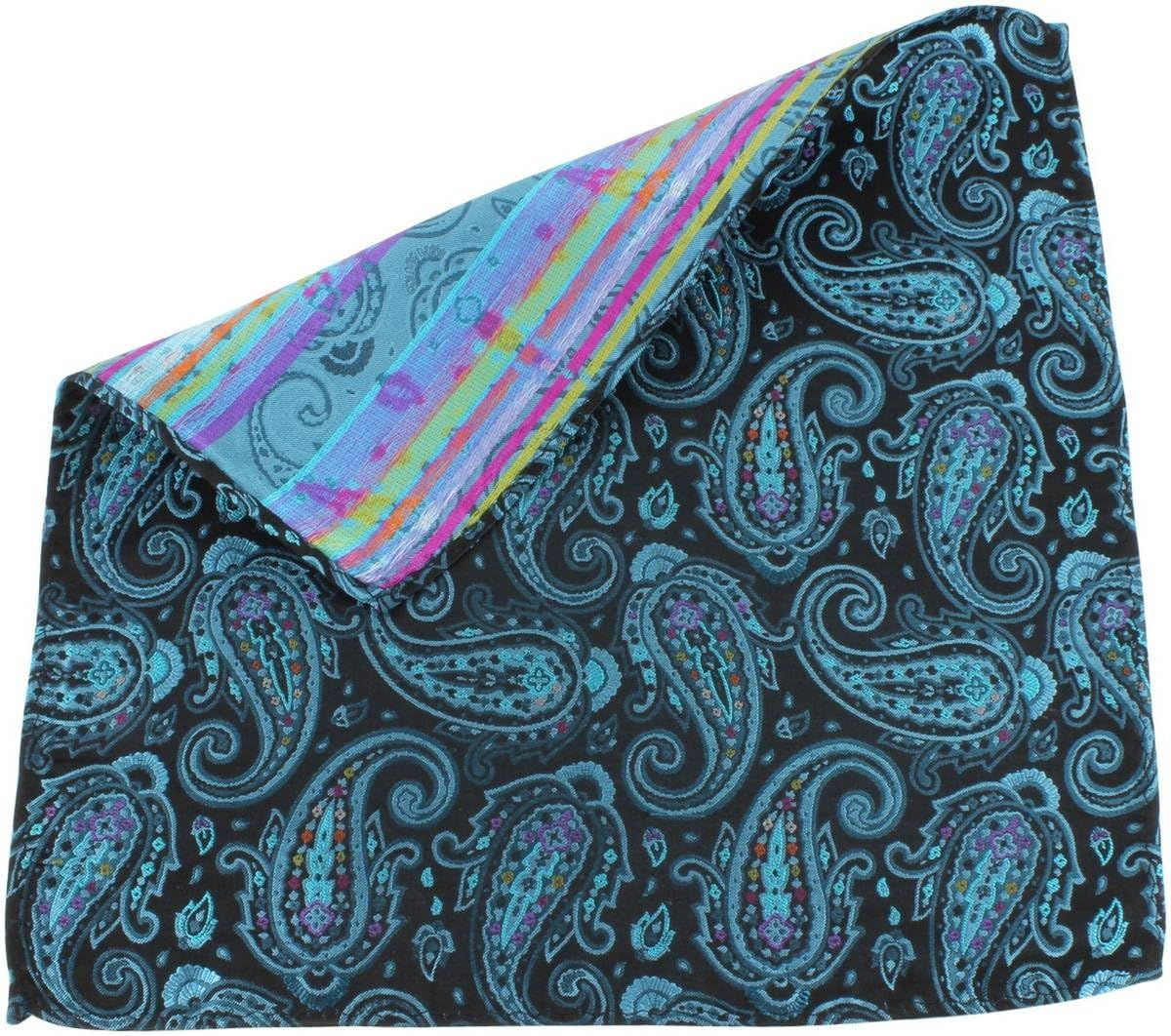 Knightsbridge Neckwear Mens Large Paisley Silk Pocket Square - Black/Turquoise image number 3