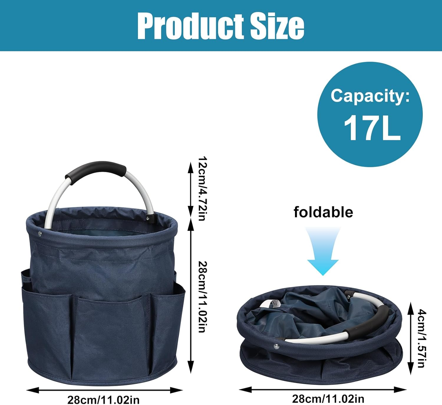 Cleaning Caddy Bag with Handle, 17L Cleaning Products Organiser Adjustable Gardening Tool Storage Bag, Caddy Organiser Large Multi Pocket Bucket Tool Bag for Home, Car (Navy Blue) - Black image number 6