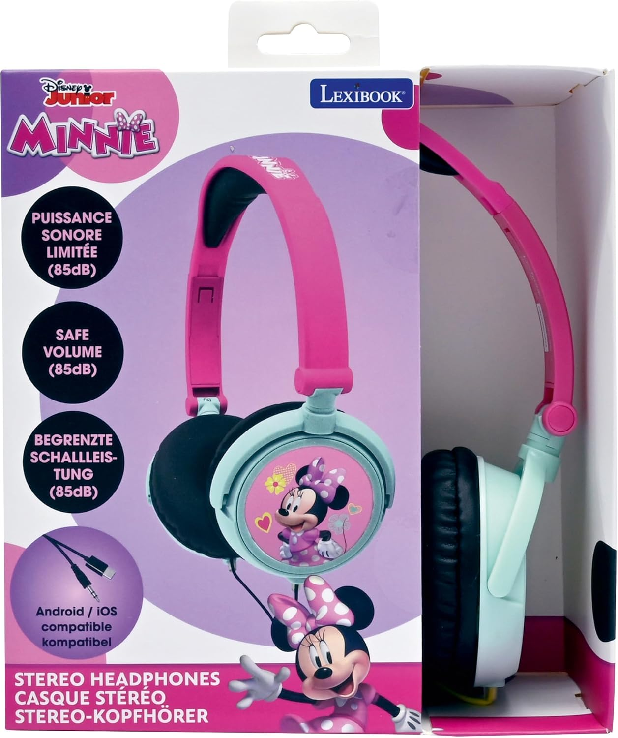 LEXIBOOK Disney Minnie Daisy Stereo Headphone, Kids Safe, Foldable and Adjustable, Pink/Green, HP010MNLXB image number 3