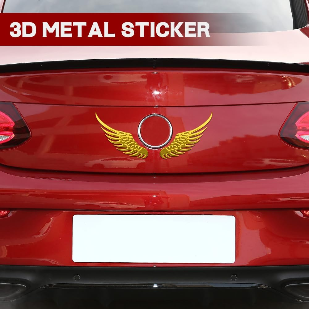 1Pair Alloy Metal Car Stickers, 3D Metal Stereo Wing Sticker, Hawk Eagle Wings Car Emblem, Angel Wings Car Sticker, Car Decoration Accessories for Cars, Trucks (Gold) - Gold image number 3