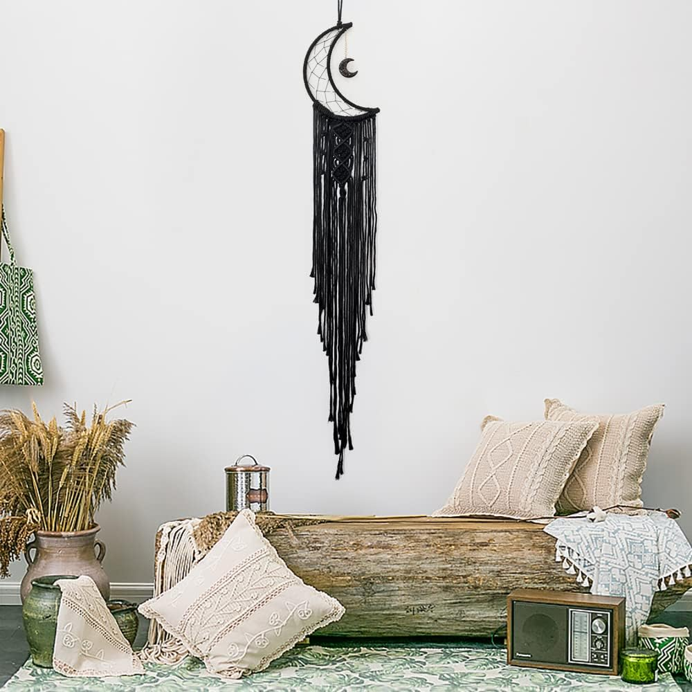 MOONFLY Black Moon Dream Catcher with Handmade Woven Cotton Dream Catchers Boho Macrame Wall Hanging Home Decoration Ornament Craft Gift (Black Moon) image number 3