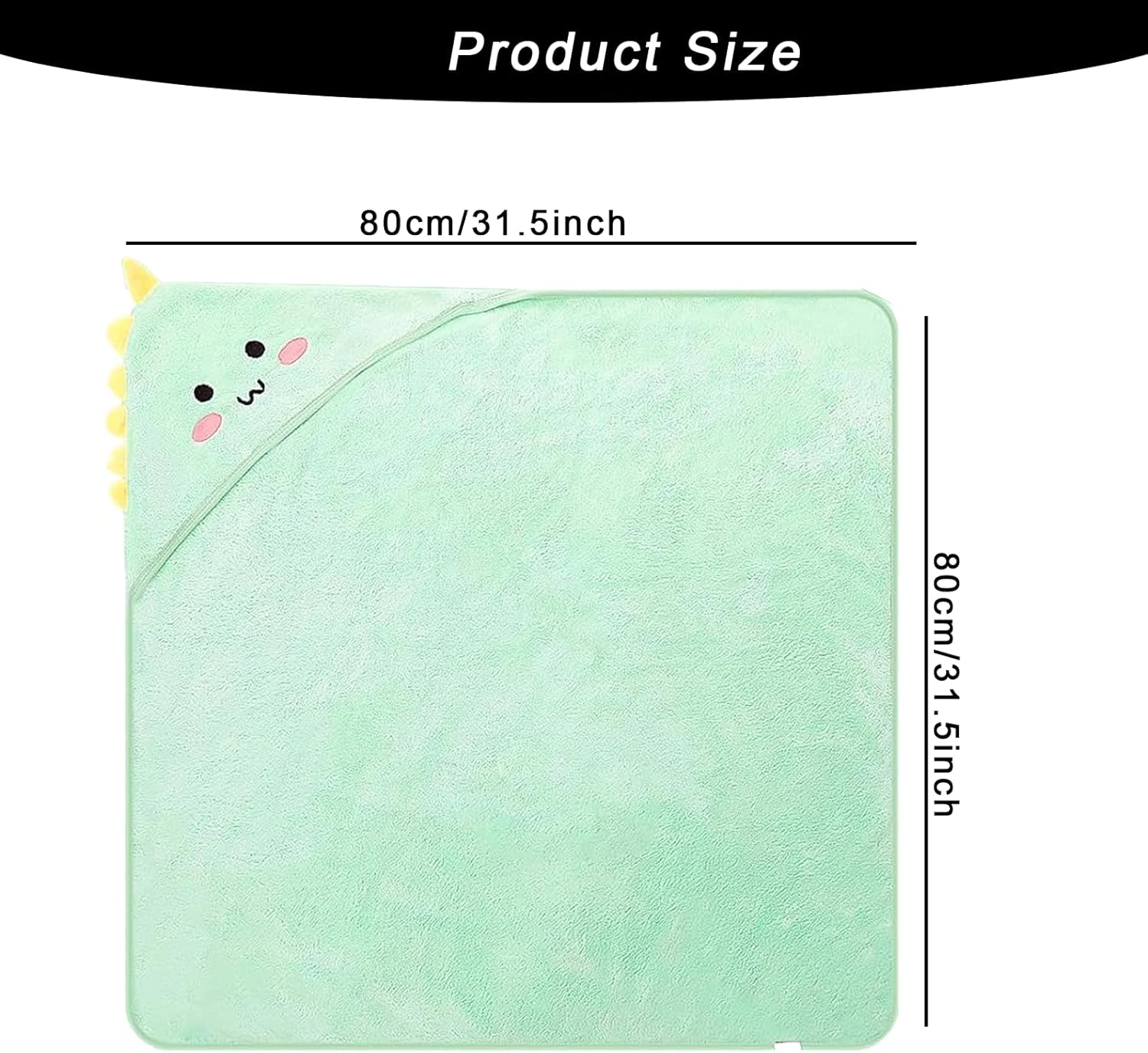 Hooded Towel 80X80Cm Coral Fleece Baby Bath Towel Cartoon Animal Pattern Baby Towel Soft and Absorbent Suitable for Men and Women Bath Supplies Newborn Essentials (Green Dinosaur) image number 6