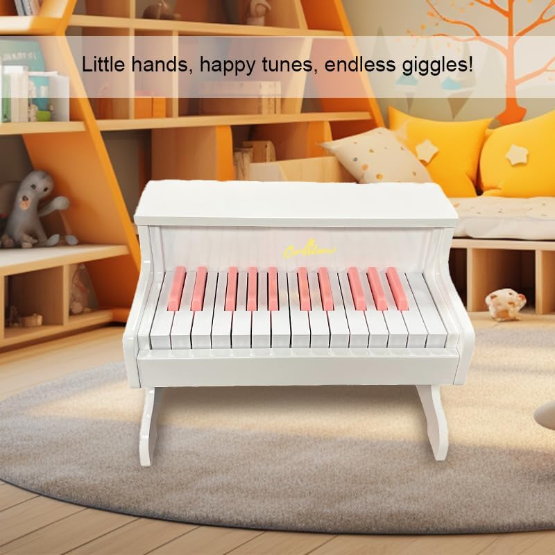 Wooden Piano Keyboard, 25 Keys, Musical Educational Toy (White) image number 5