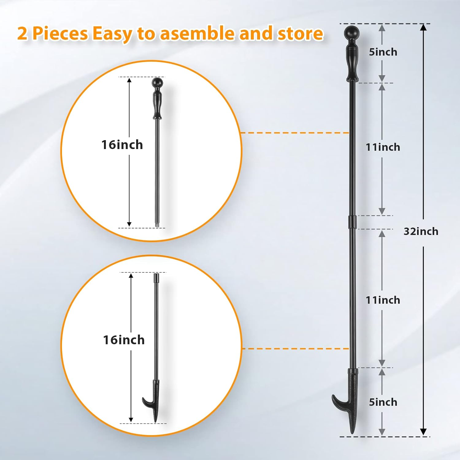 FEED GARDEN 32 Inch Fireplace Poker and 26 Inch Fireplace Tongs Set for Fire Pit Fireplace Tools Accessories Log Grabber Set for Camping Wood Stove Patio Campfire Picnic Indoor Outdoor