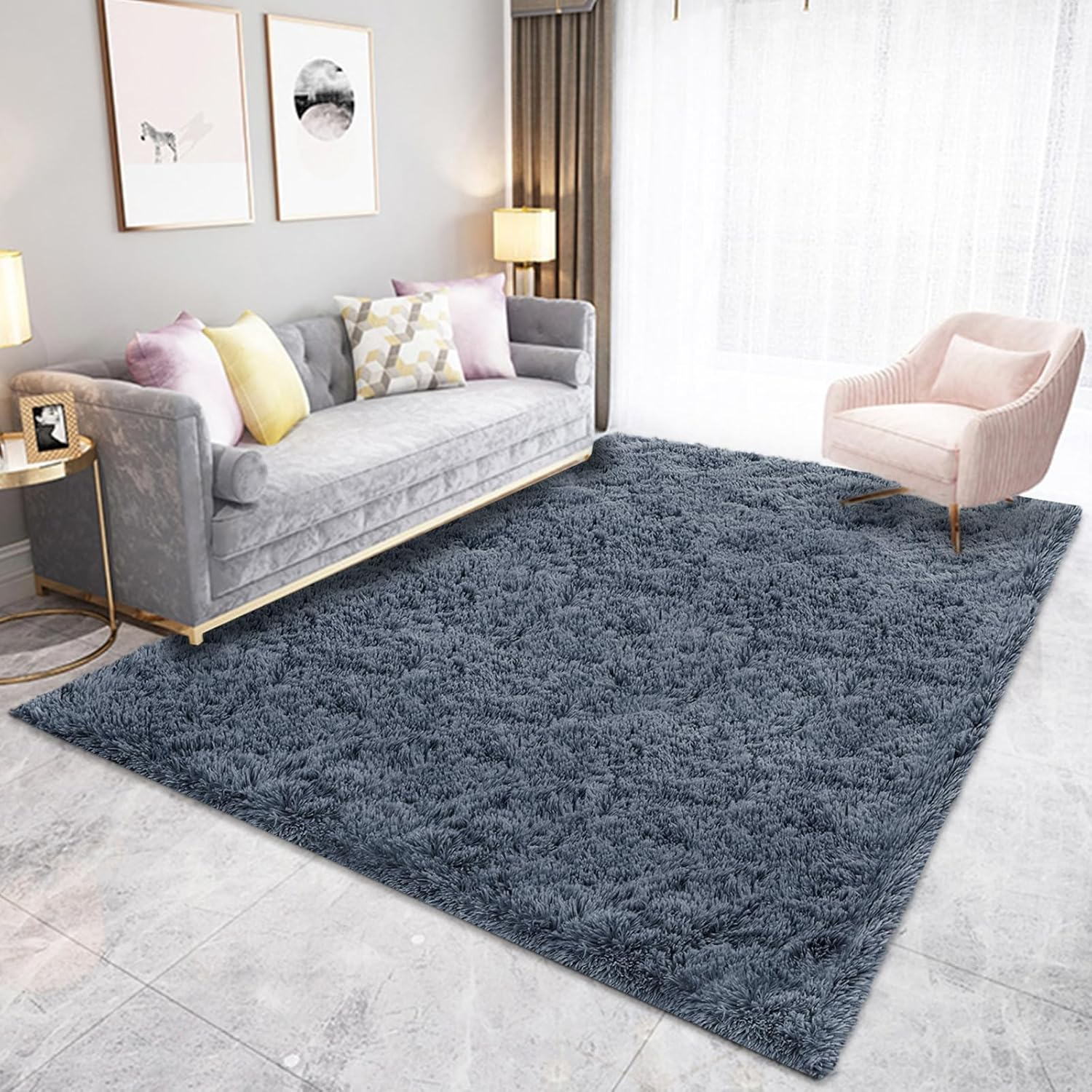 Shaggy Rugs for Bedroom Living Room, Super Soft Fluffy Fuzzy Area Rug for Kids Baby Nursery, Modern Indoor Plush Carpet for Home Decor, 4X5.2Ft Floor Furry Rugs for Children Dorm (Black, 120 * 160Cm)