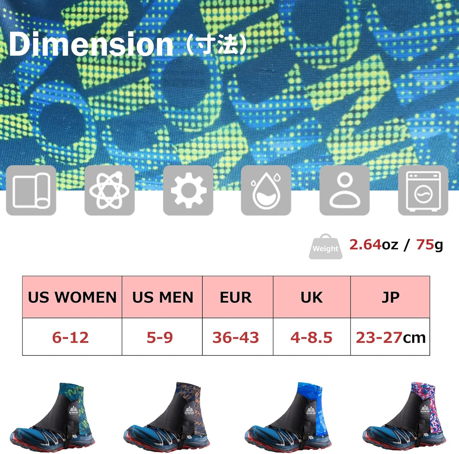 Azarxis Low Trail Gaiters Reflective Ankle Gators Protective Shoe Covers with UV Protection & Breathable & Sand Prevention for Women & Men & Youth Hiking Climbing - 01 Blue - L image number 4