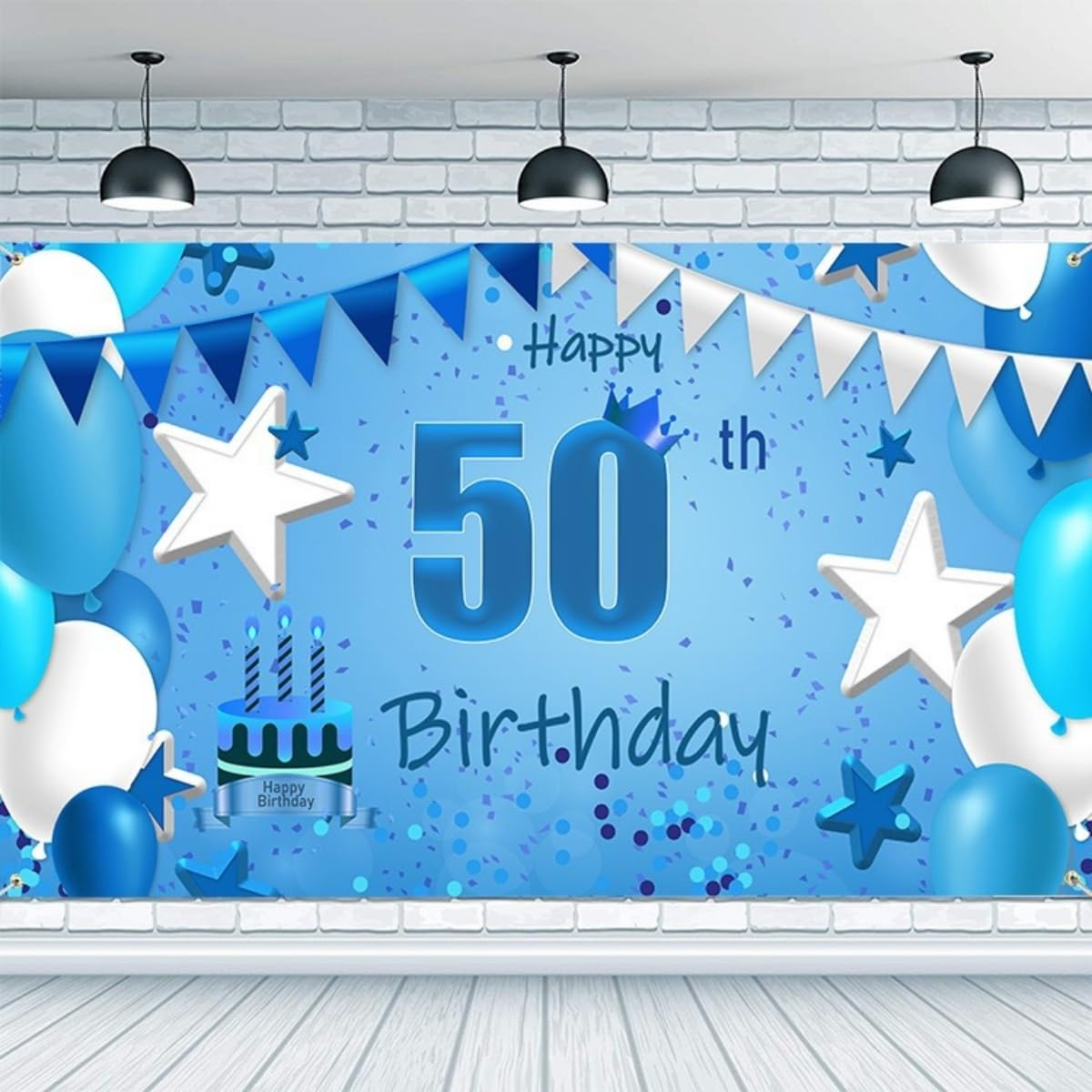 Costume Bay Blue Happy Birthday Backdrop Banner 180 * 110 Cm Large Background Cloth Photo Party Large Decoration Sign for Birthday Party (Blue - 40Th, ONE) - Blue - 10Th image number 4