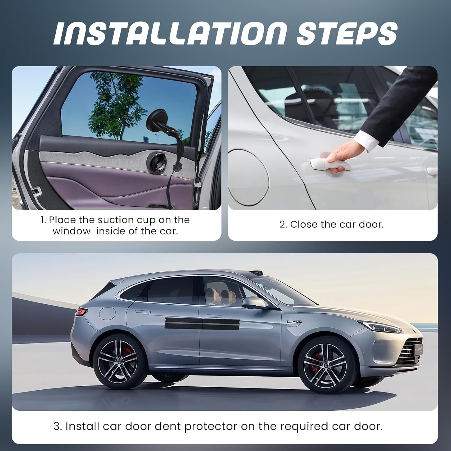 Car Door Dent Protectors Compatible with Steel or Aluminum Door-Removable Protector Made with PU Leather and Built in Magnets and Suction Cups Suitable for All Types of Frame (1, Black) image number 1