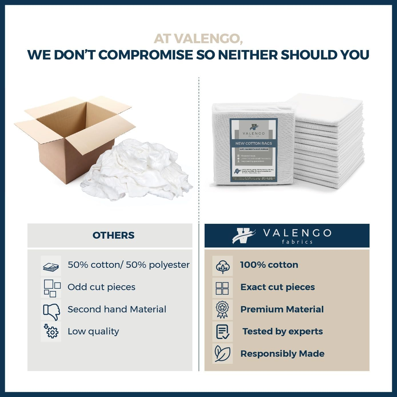 VALENGO New Lint Free Cotton Cloth, Soft Tshirt Rags, Lint Free for Staining Wood, Cast Iron, Cleaning, Dusting, Polishing, Painting Art - Pack of 7 (17&rdquo;X17&rdquo;) image number 5