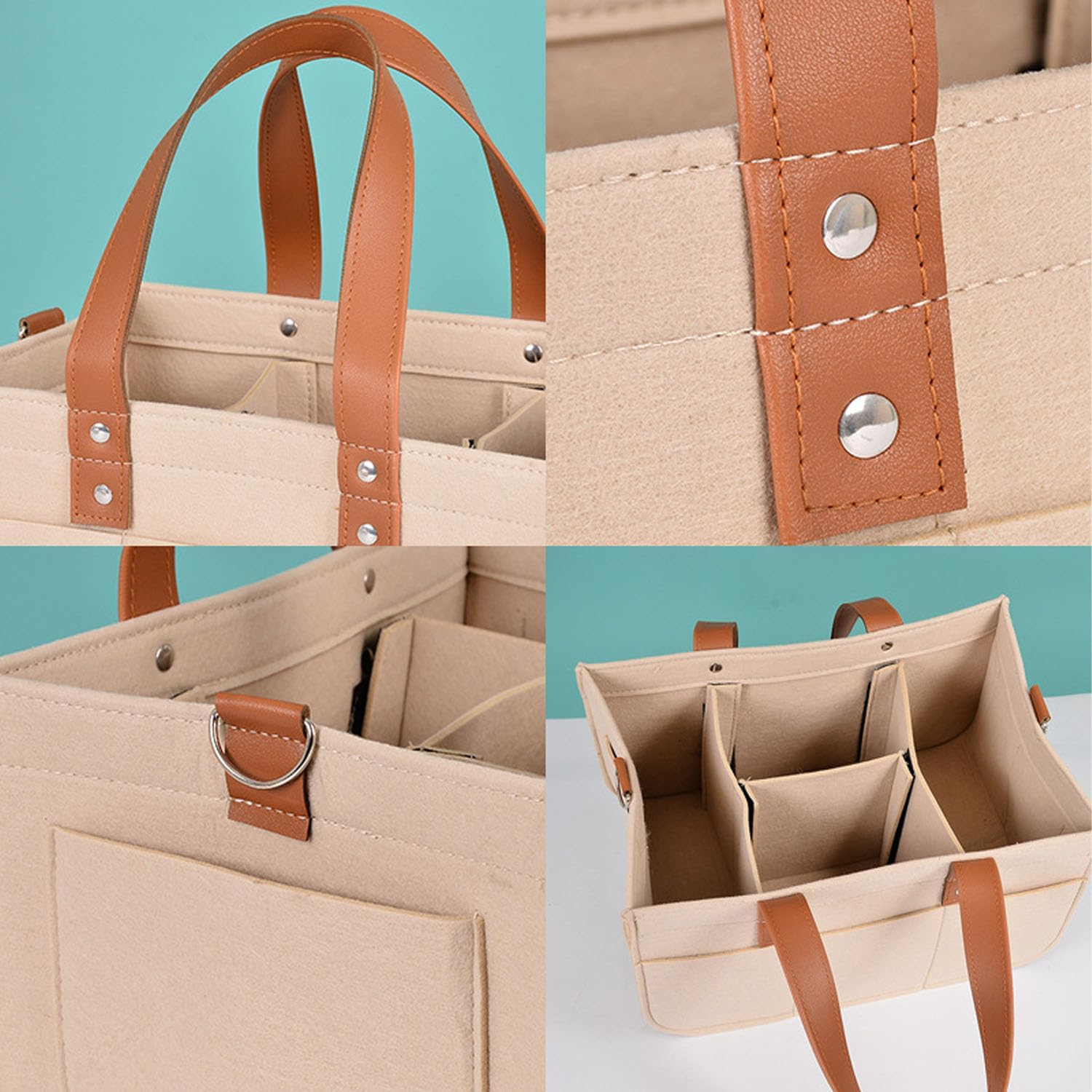 BEANPRECOY Diaper Organizer Felt Large Capacity Baby Travel Storage Bag Portable Mom Bag Hand Bag Foldable Baby Travel Storage Bag Felt Cloth Nursery Storage Bin for Diaper Toys Bottles Wipes Books image number 2