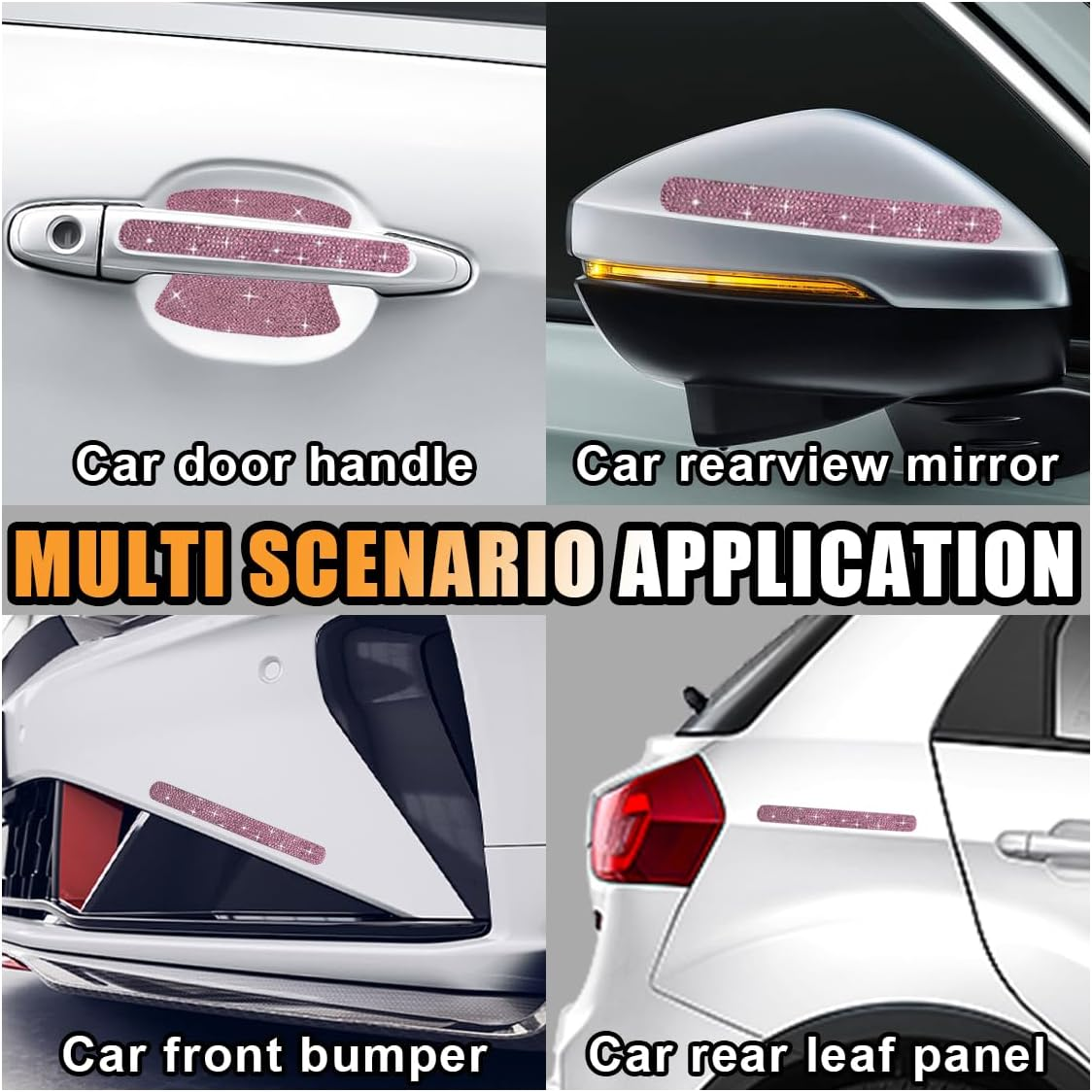 10PCS Bling Car Door Handle Anti-Scratch Sticker, Bling Car Door Handle Sticker, Universal Car Doors Handles Protective Cover, Shiny Rhinestone Auto Decor Accessories for Women (Pink) - Black image number 7