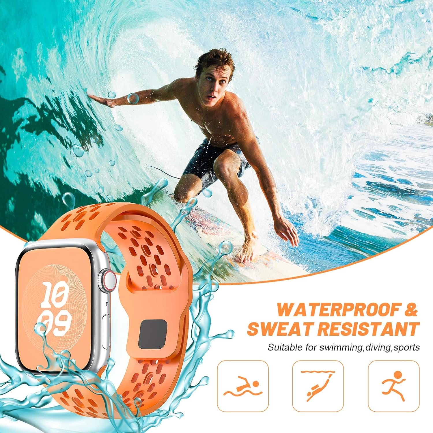 Sport Band for Apple Watch Band 46Mm 45Mm 42Mm 44Mm 49Mm 41Mm 40Mm 38Mm Men Women,Silicone for Apple Watch Strap Breathable Wristband Bracelet Iwatch Ultra Ultra 2 Series 10 9 8 7 SE2 SE 6 5 4 3 2 1 Strap