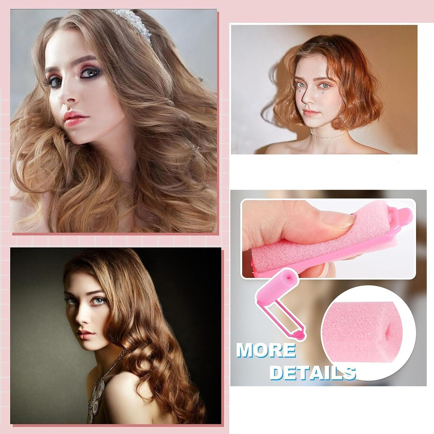 25 Piece Pink Foam Sponge Hair Curlers and Combs,Heatless, Soft and Flexible Styling Curlers for Medium Length Hair image number 1