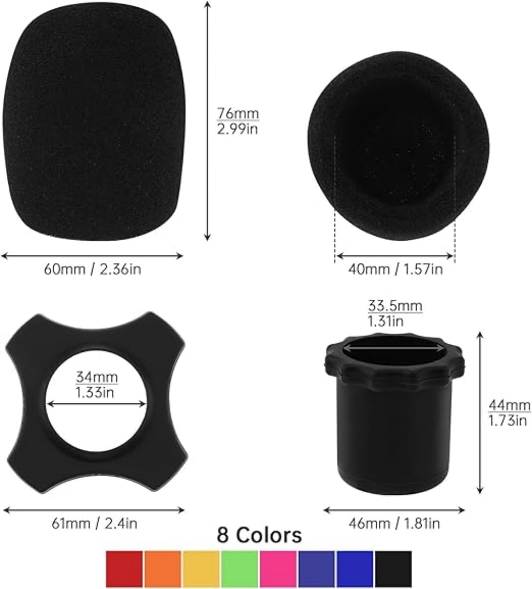 8 Set Microphone Windscreen Foam Covers, Shakeproof Anti-Rolling Mic Protection Silicone Ring, Wireless Handheld Microphone Bottom Rod Sleeve Holder, for KTV, Recording Studio (Black) - Mixed image number 6