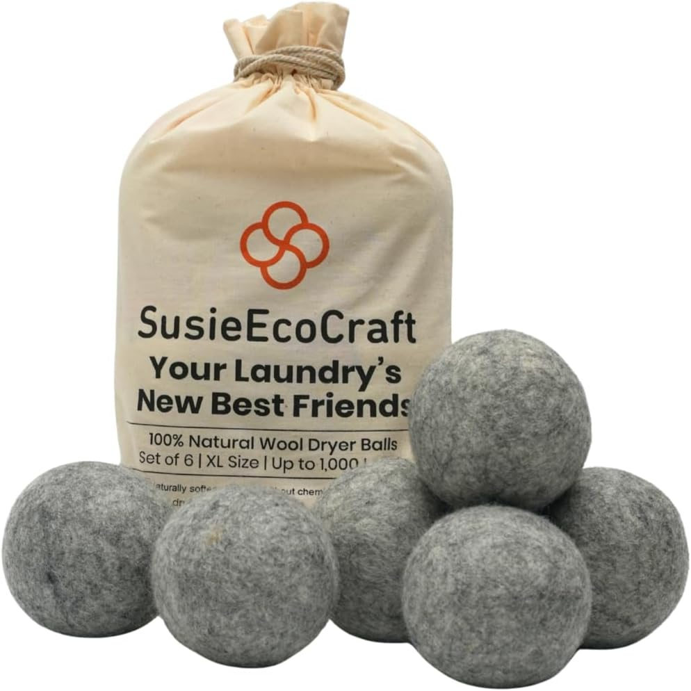 Wool Dryer Balls XL (6 Pack, 7.5 Cm, Natural Gray) &ndash; 100% New Zealand Wool, Handmade in Nepal &ndash; Reusable, Eco-Friendly, Chemical-Free Fabric Softener Alternative for Laundry, 1000+ Loads