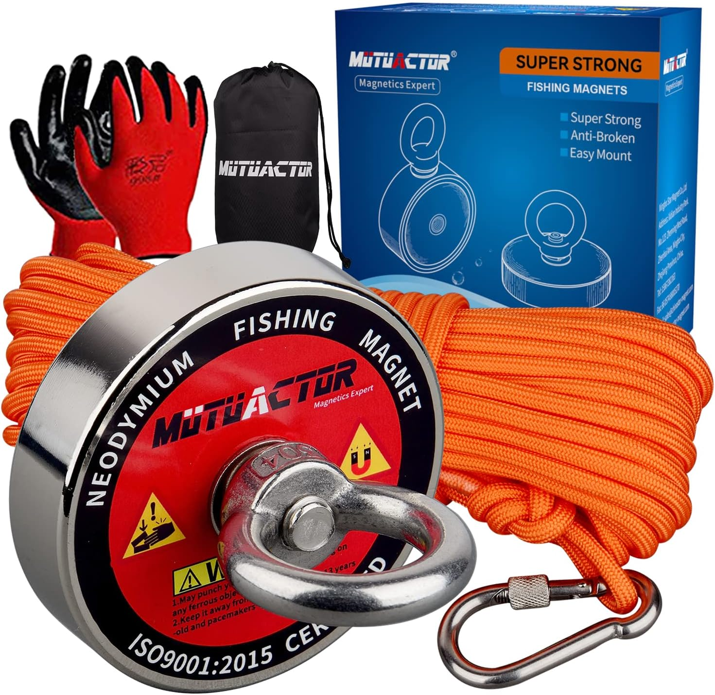 Fishing Magnet Kit,700Lb,1000Lbs,1200Lbs Neodymium Magnet,Strong Magnet Fishing Heavy Duty with 65Ft Salvage Rope,Gloves,Bag for Retrieving Tools &Find Treasure (700Lbs Vertical Set)