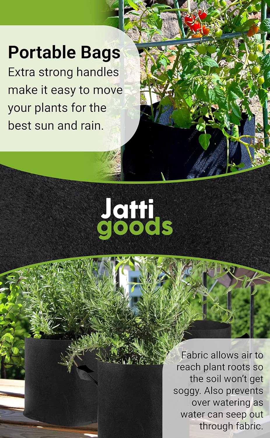 6 Pack, 10 Gallon Plant Grow Bags 38 Litre, Heavy Duty 300G Breathable Plant Fabric Plant Pots with Reinforced Handles image number 1