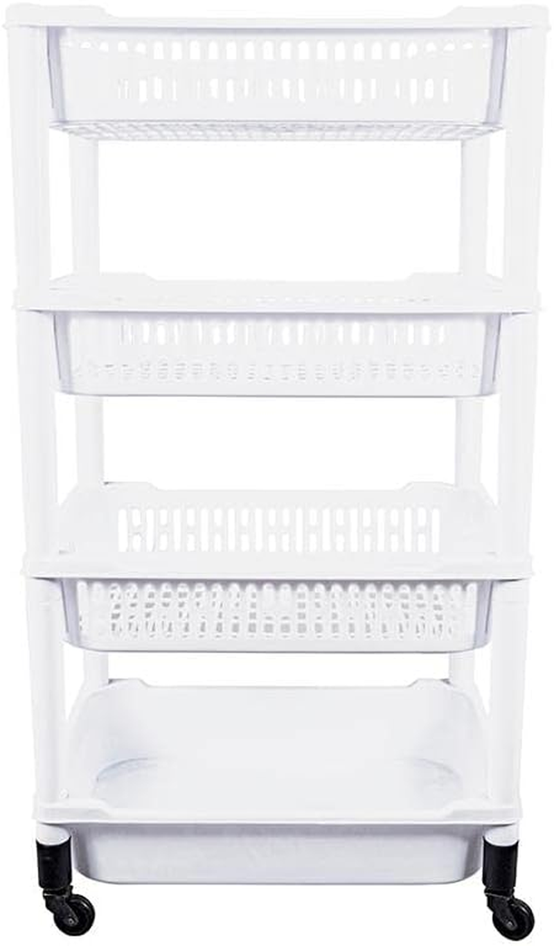 Layer 4 Tier Storage Cart Multi-Purpose Portable Lightweight Durable White 82Cm image number 1