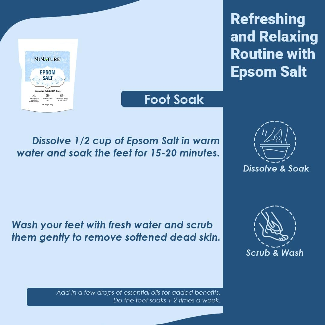 Mi Nature Premium Epsom Salt | USP Grade Magnesium Sulfate 500G (17.63Oz) | Pure Bath Soak |Multipurpose image number 6