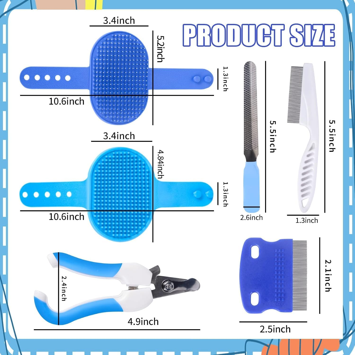 6-Piece Small Animal Grooming Set with Hair Remover, Nail Clipper, Flea Comb, Shampoo Brush for Rabbit, Hamster, Guinea Pig (Blue, One Size) image number 4