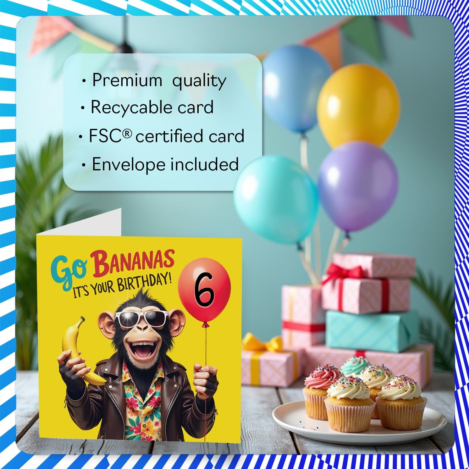 6Th Birthday Cards for Girls Boys - Monkey Go Bananas It'S Your Birthday! - Happy Bday Card for 6 Year Old Girl Boy Son Nephew Granddaughter Daughter, 145Mm Bday Greeting Cards - 08 image number 6