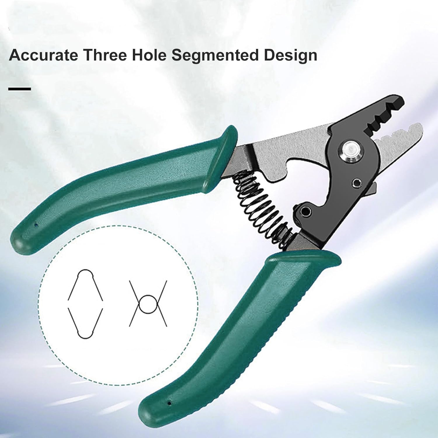 VELATEMOR 3 Hole Fiber Stripper, Quick & Accurate Optic Fiber Stripping Tool with Safety Lock, Automatic Reset Spring, Ergonomic Design, Long Lasting for Electrical Work image number 1