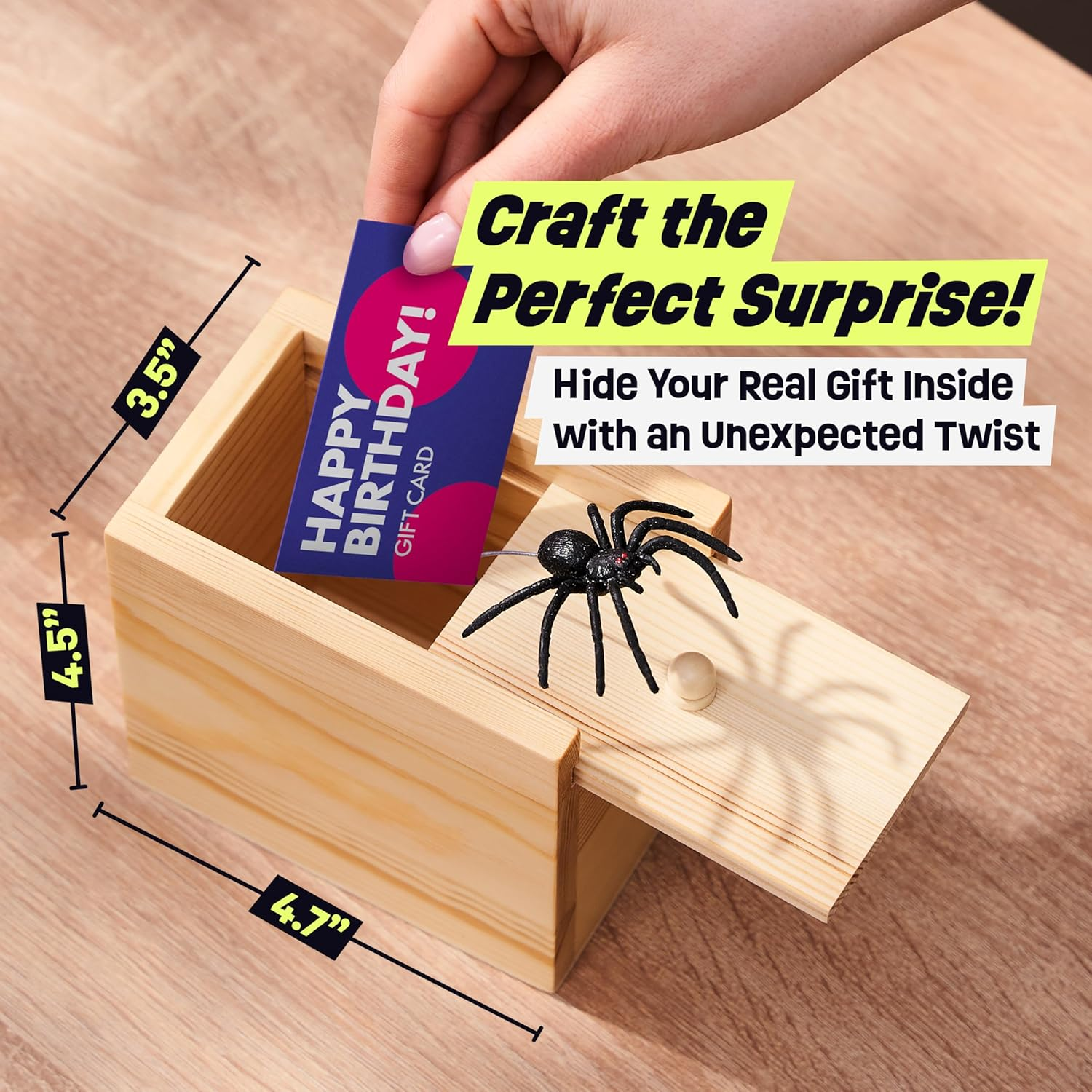 Funfamz the Original Spider Prank Box- Funny Wooden Box Toy Prank, Hilarious Money Gift Box Surprise Toy and Gag Gift Practical Joke image number 3