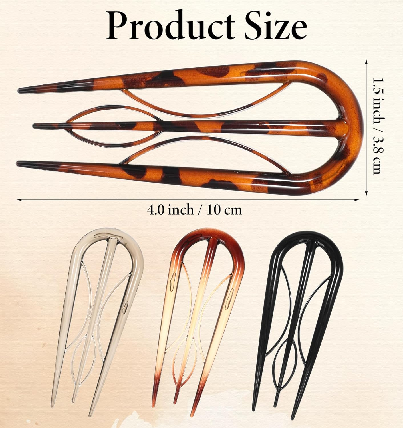 Large French Hair Pin, 4 Pcs French Hair Pins for Women Fine Hair, Plastic Hair Pins, French Twist Hair Clips with 3 Inner Teeth Design for Women, U Shaped French Hairpin & Hair Prong & Forks image number 5