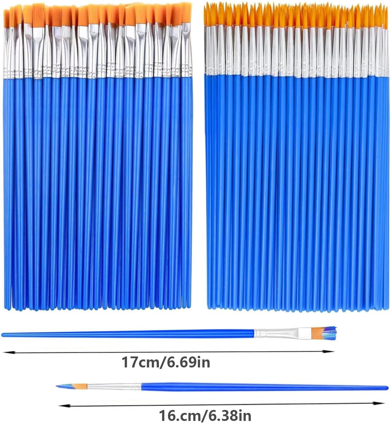 Set of 100 Professional Acrylic Paint Brushes with Flat and round Tips, Colouring Doodle Brushes,Craft Brushes,Plastic Rod Hooks,Flat Tip Paint Brushes image number 6