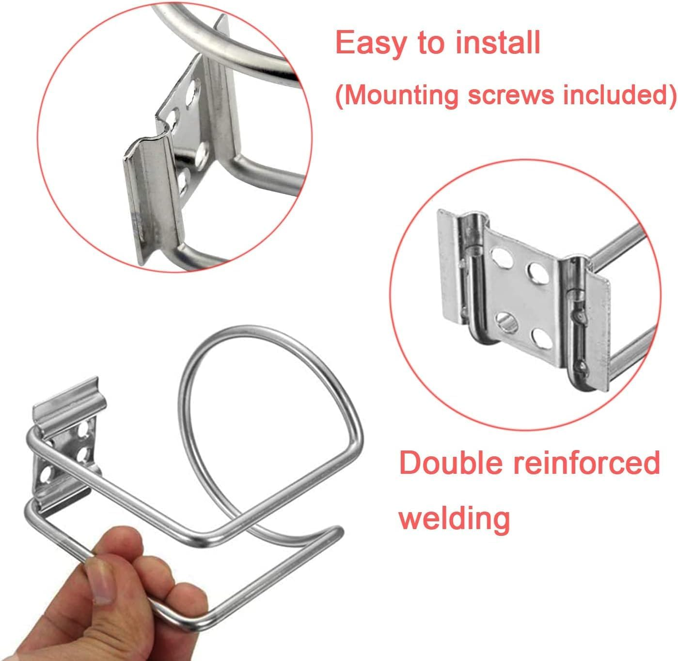 Stainless Steel Ring Shaped Boat Cup Drink Holder with Screws, 2Pcs Wall Rail Mounted Boat Ring Cup Holder, Metal Ring-Shaped Drink Holder for Boats, Silver