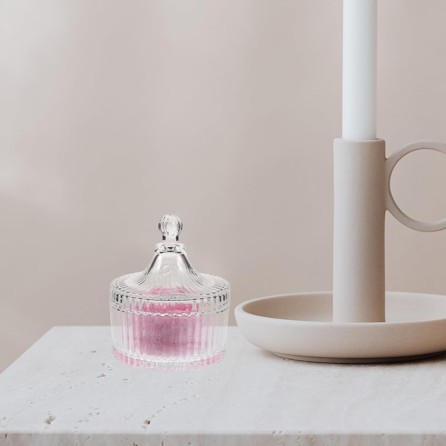 HOMOCONO Large Fluffy Soft round Powder Puff with Pink Butterfly Ribbon 90X30Mm for Body and Face Loose Powder Application, Reusable Washable Cosmetic Puff with Glass Container for Women image number 5