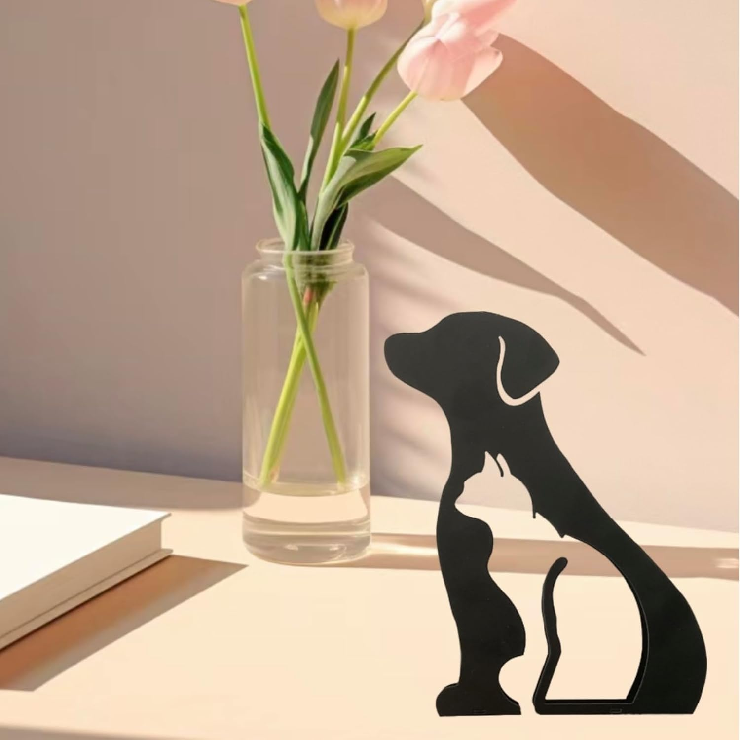 Metal Dog and Cat and Cat Minimalist Art Wall Sculpture, Abstract Simple Metal Wire Art Sculpture Geometric Dog and Cat and Cat Statues Drawing Art Statue Ornament Wall Art Decoration for Home Office image number 5