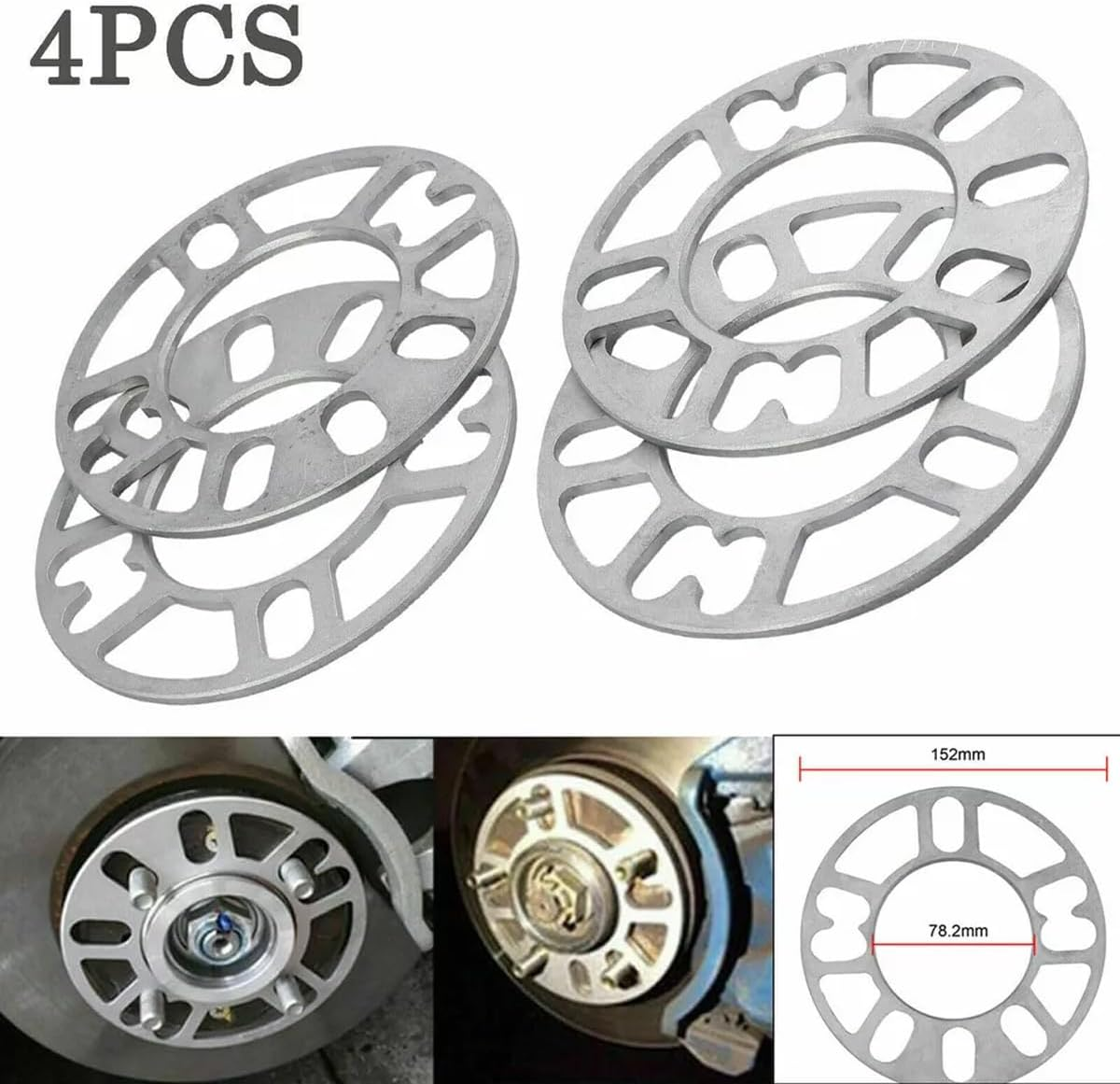 AIMALL 4PCS 5Mm Aluminium Alloy Wheel Spacer for Car Hub Modification 150Mm OD 78Mm Centre Bore Flange Gasket 4/5/6 Lug Universal Fit for Wheel ET Adjustment Silver