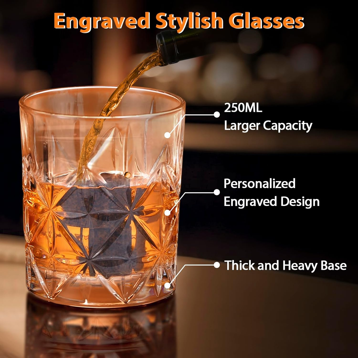 Whiskey Stones Glass Gift Set of 2, Unique Anniversary or Birthday Gift Ideas for Him - Boyfriend, Husband, Dad, Grandpa - 8 Granite Chilling Stones