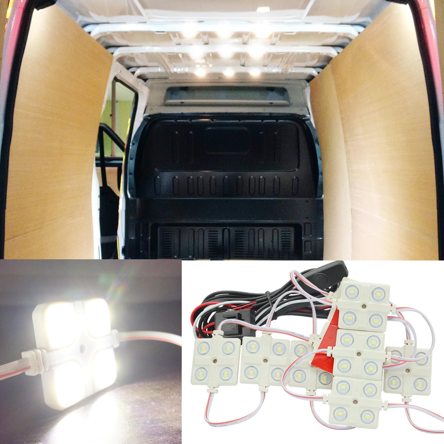 Ampper 12V 40 Leds Interior Van Light Kits, LED Ceiling Lights with Simplified Harness Switch Fuse for Van RV Boats Caravans Trailers and More (10 Modules, White) image number 3