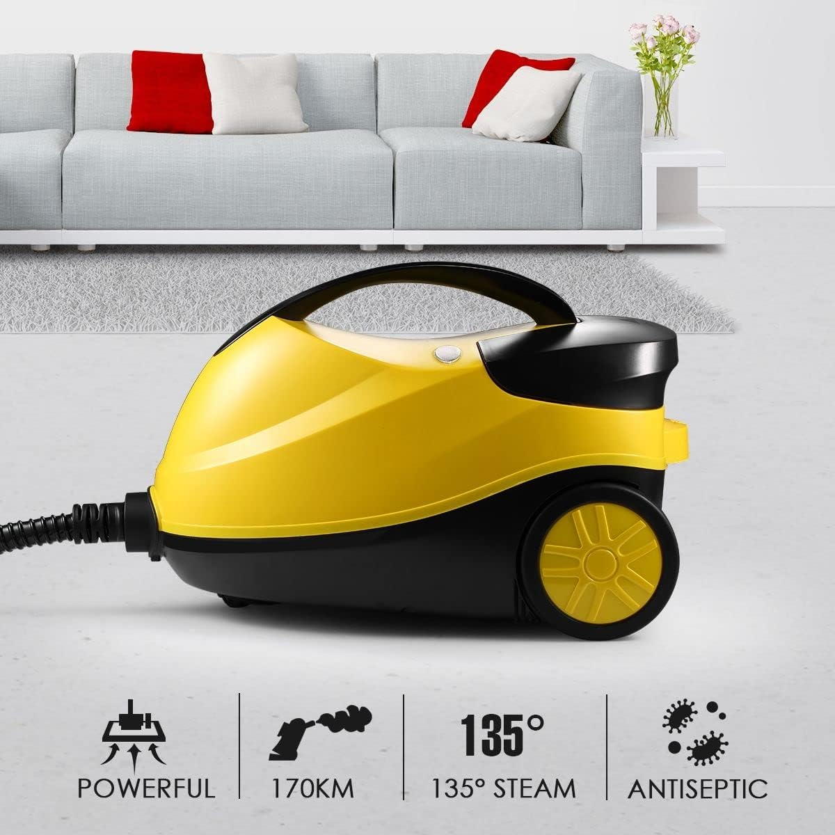 Maxkon 2000W Multipurpose Steam Cleaner with 14 Accessories, Household Steamer Mop With1.5L Tank for Chemical-Free Cleaning, Rolling Cleaning Machine for Clothes, Carpet, Floors, Windows and Cars image number 4
