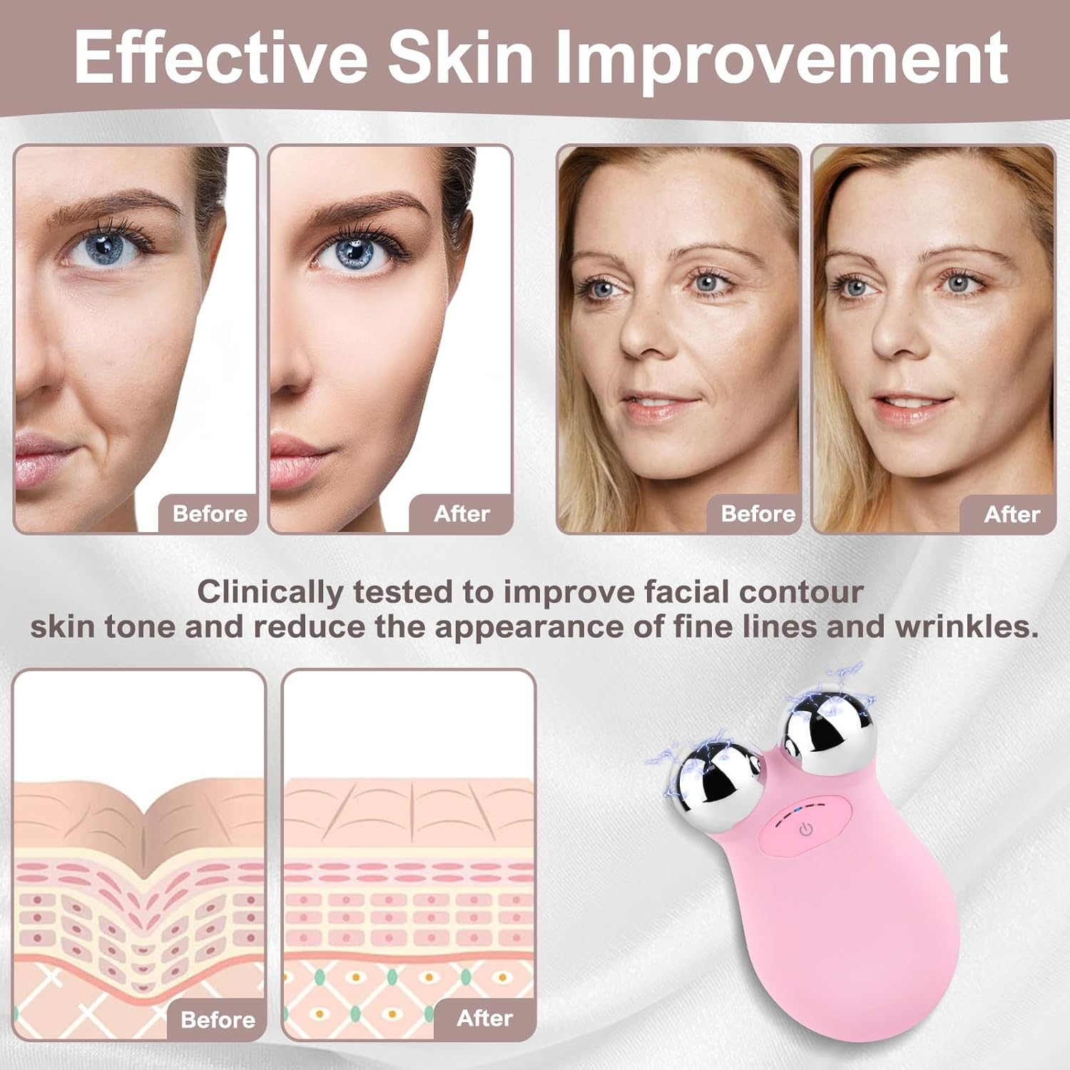 Microcurrent Facial Devices, Mini Microcurrent Face Lift Device Face Massager for Face Lifting and Facial Sculpting(Pink) - Pink image number 3
