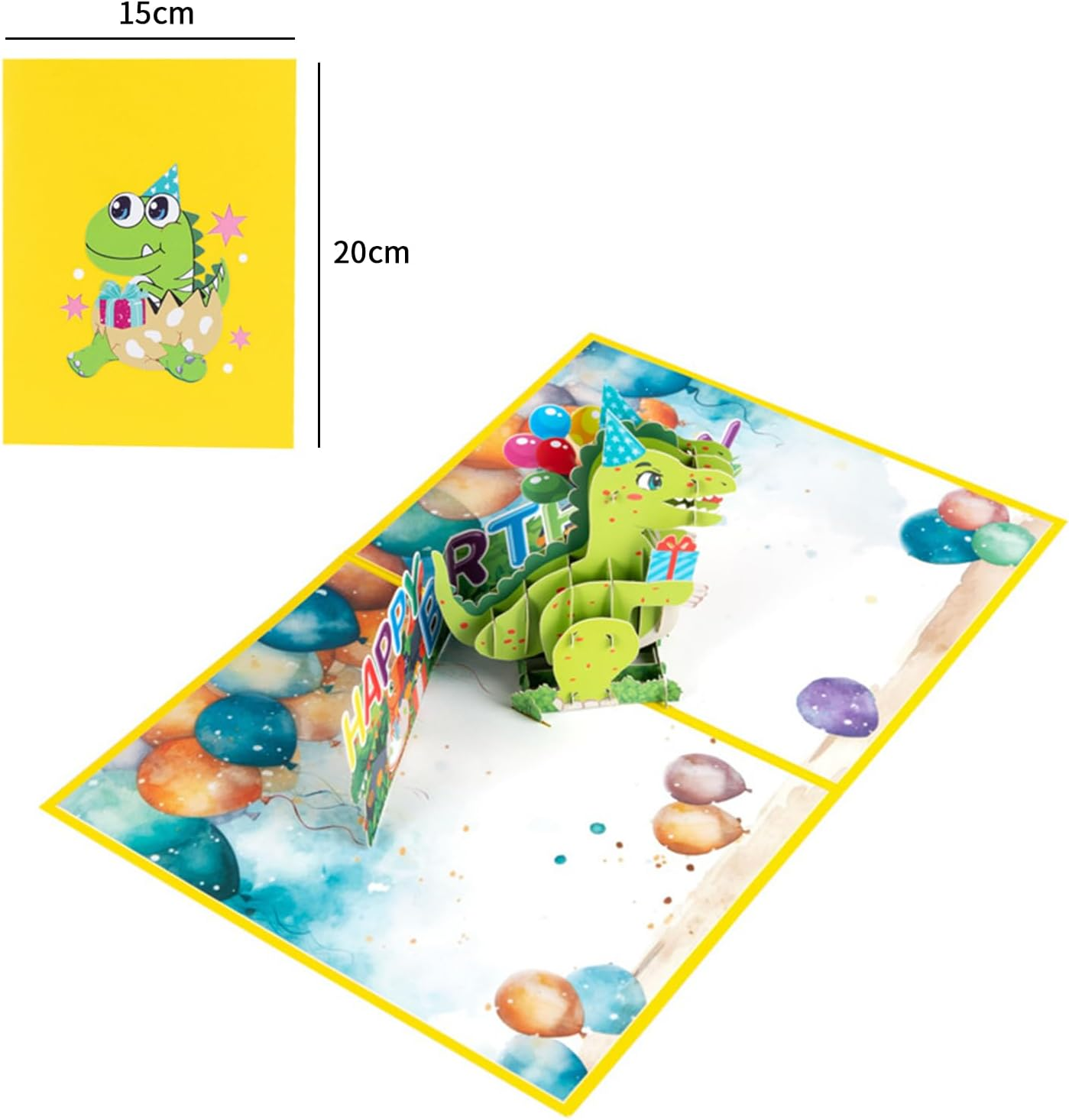 3D Pop up Greeting Card; Suitable for Boys, Girls, Parents, Children, Friends Birthday Gifts; with Envelope and Message Card (3D Dinosaur)
